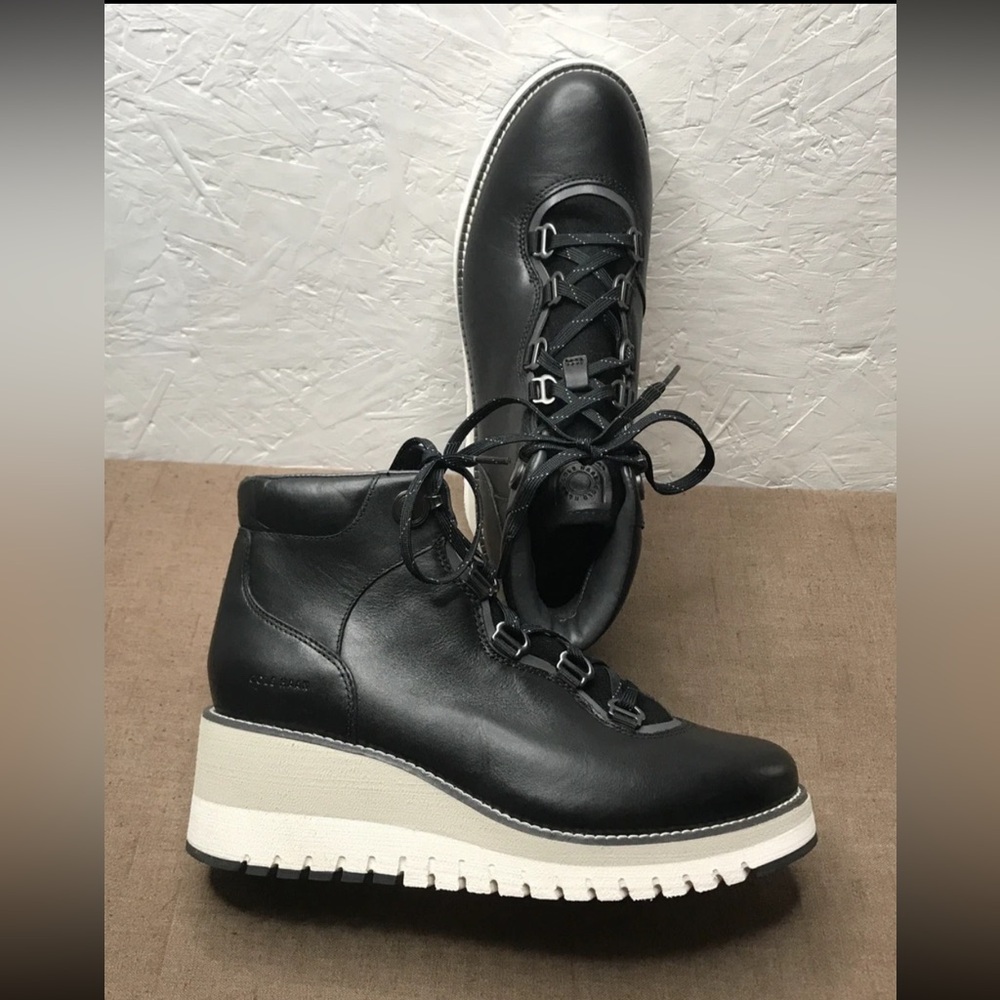 Cole Haan Zerogrand City Wedge Women's Boots Waterproof Black Leather Size 8B